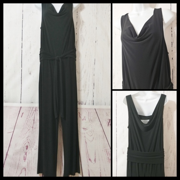 Carina Pants - Carina Black Draped Tie Waist Jumpsuit